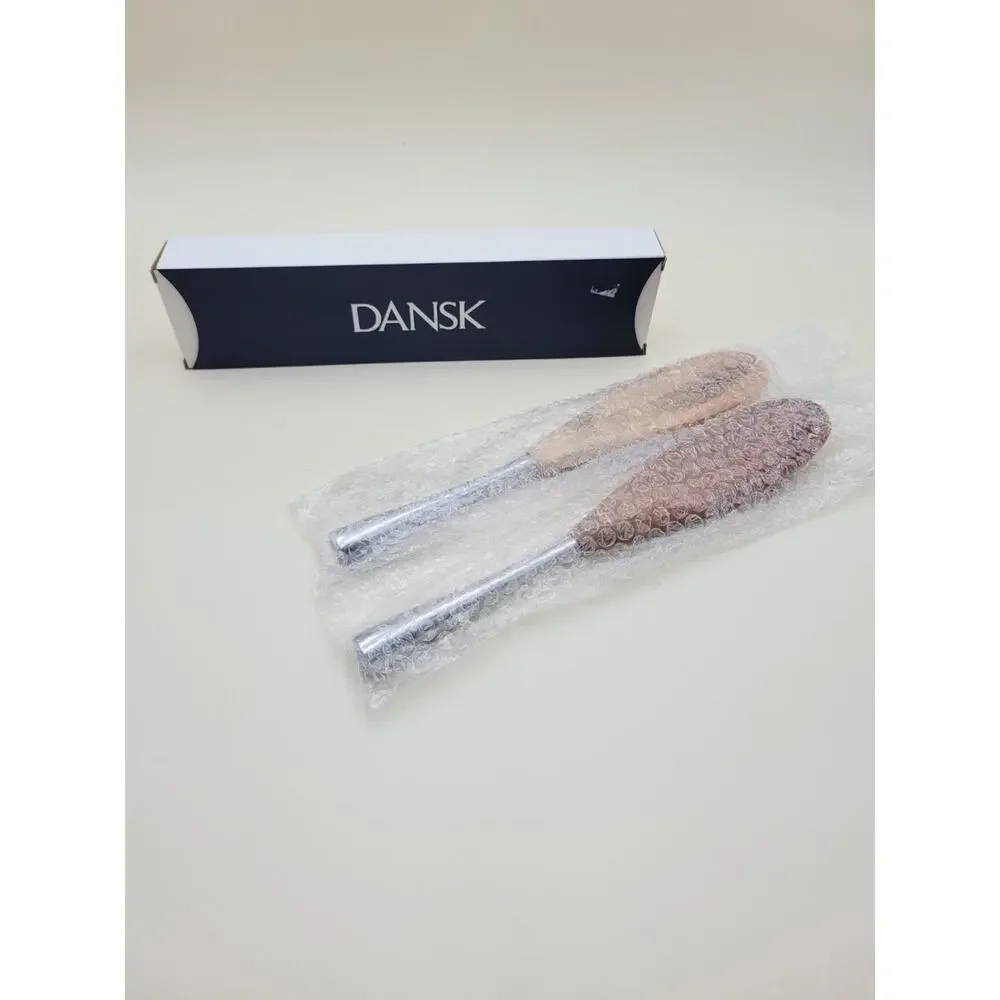Dansk Wood Salad Server Set of 2 Brown Silver Metal Open Box